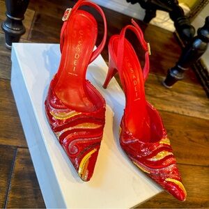 Casadei Heels Beautiful & Colorful Beading & Sequins & Rhinestone Buckle EUC